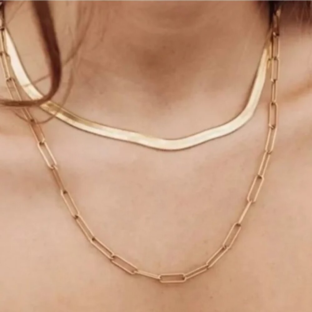 Anthropologie Jennifer Zeuner‎ Karli Gold-Plated Classic Herringbone Necklace - Picture 2 of 8